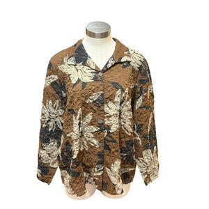 Habitat Clothes To Live In Top Brown Floral Textured Shirt Button Up Sz XL